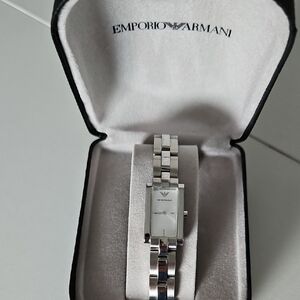 Emporio Armani Silver-Tone Rectangular Bracelet Watch